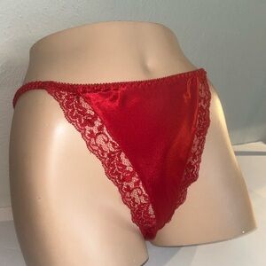 Vintage Victoria’s Secret Gold Label Red Silky Satin & Lace Bikini Panties Sz L